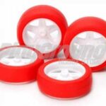 Tamiya 15504 1/32 Mini 4WD JR Large-Diameter 5-Spoke Wheels & Hard Red Slick Tires