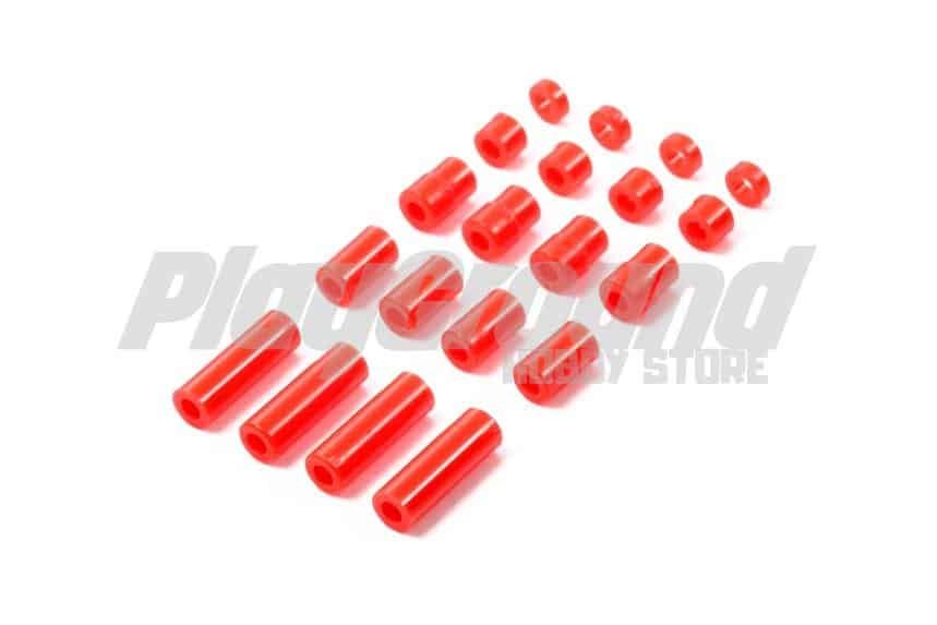 36C8CF42-1C71-4358-BE7F-02D96211F79B-1.jpeg Tamiya 95400 1/32 Mini 4WD JR LW Plastic Spacer Set – 12/6.7/6/3/1.5 (Red) - Image 1
