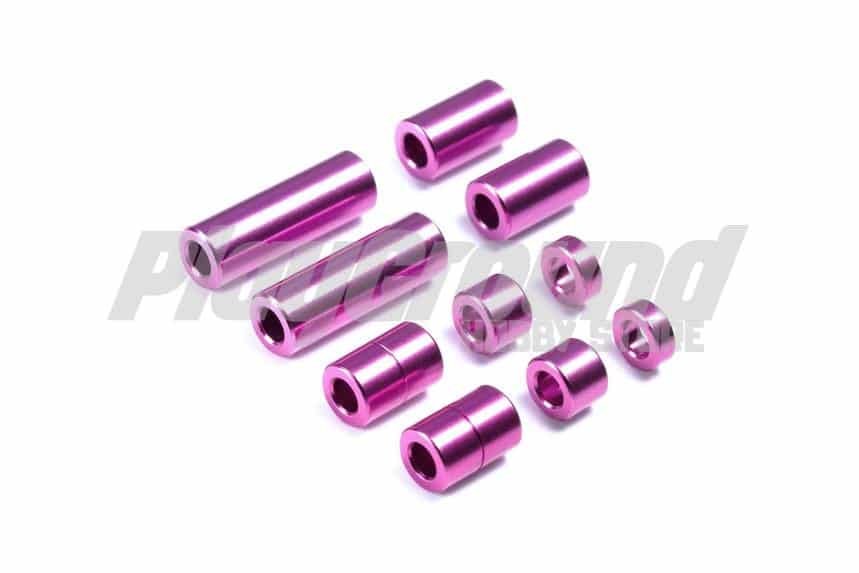 4392772b48e521247c5a2e55ca013901-1.jpg Tamiya 95520 Aluminum Spacer Set (12/6.7/6/3/1.5mm, 2pcs. each) (Purple) - Image 1