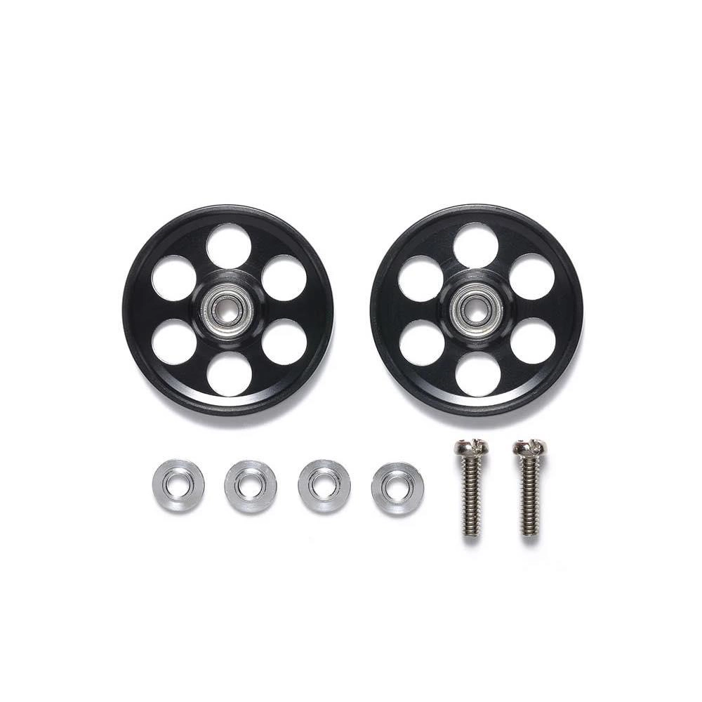 92468_01.webp TAMIYA 92468 1/32 MINI 4WD HG LIGHTWEIGHT 19MM ALUMINIUM BALL-RACE ROLLERS (RINGLESS/BLACK) - Image 1