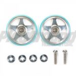 TAMIYA 95397 1/32 MINI 4WD 19MM ALUMINUM ROLLERS (5 SPOKES) W/PLASTIC RINGS (LIGHT BLUE)