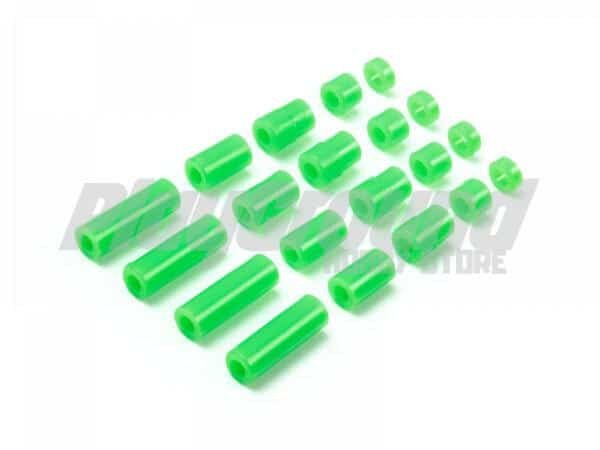 95443_1-600x450-1-1.jpg Tamiya 95443 1/32 Mini 4WD Lightweight Plastic Spacer Set (12/6.7/6/3/1.5mm) (Fluorescent Green) - Image 1