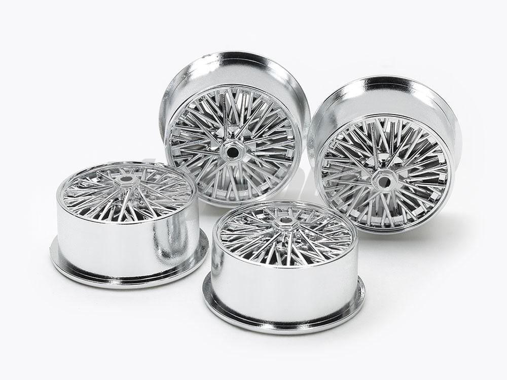 95531-1.jpg Tamiya 95531 Wire Spoke Wheels for Low-Profile Tires (Silver Plated) - Image 1