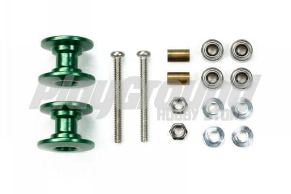 95606-1-600x400-1-1.jpg Tamiya 95606 Lightweight Double Aluminum Rollers (13-12mm/Green) - Image 1