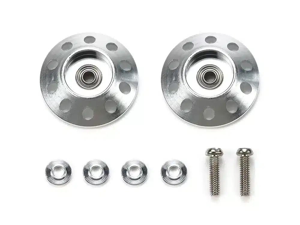 95651.webp Tamiya 95651 1/32 Mini 4WD HG LIGHTWEIGHT 19mm TAPERED ALUMINUM BALL-RACE ROLLERS (RINGLESS) - Image 1