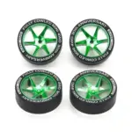 TAMIYA 95666 1/32 MINI 4WD FULLY COWLED 30TH ANNIV. SUPER HARD LOW PROFILE TIRES & MATTE GREEN PLATED WHEELS
