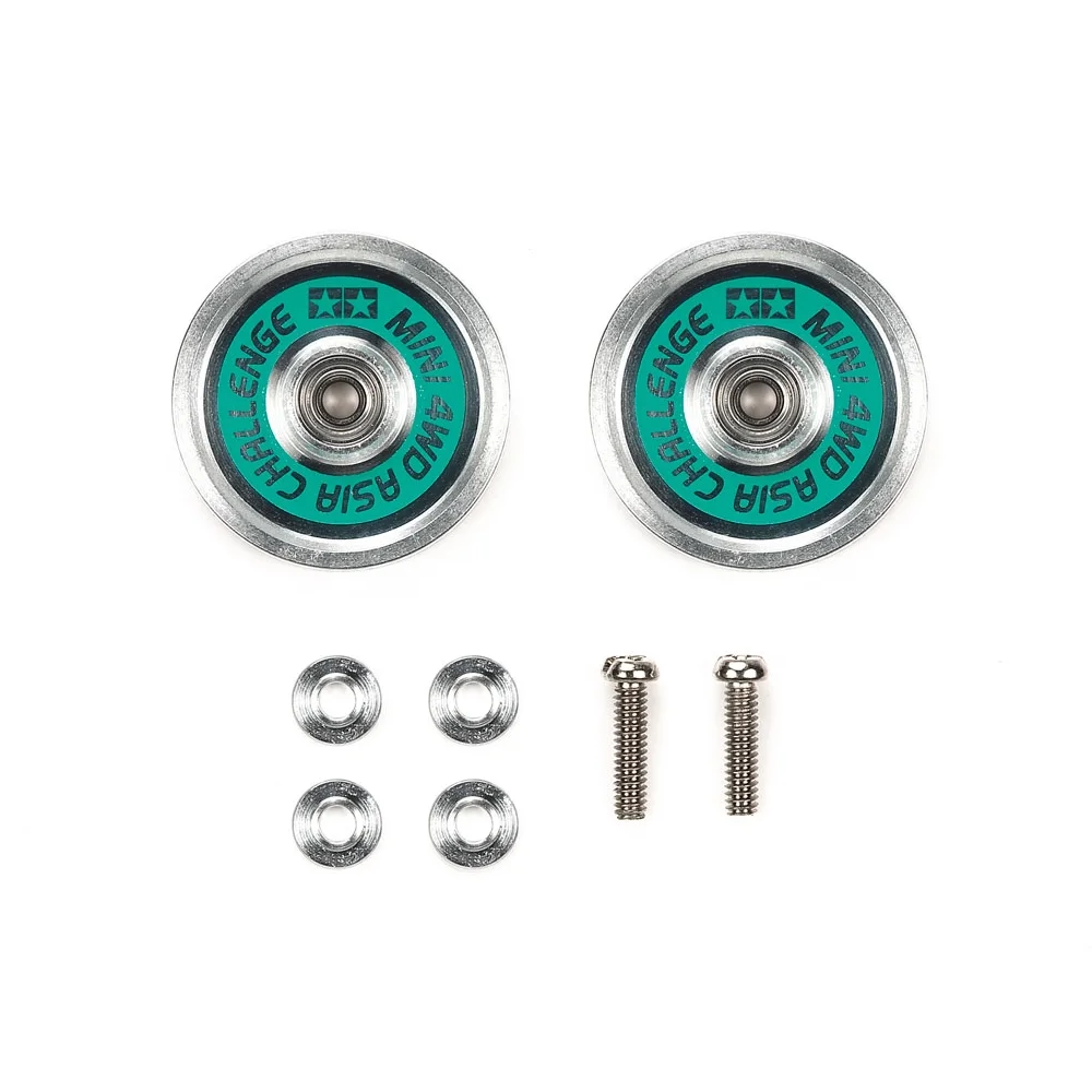 95688_01.webp TAMIYA 95688 1/32 MINI 4WD HG ALUM BALL-RACE ROLLERS 19MM RINGLESS/GREEN ASIA CHALLENGE - Image 1