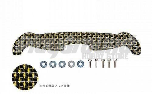 TA_95063-1.jpg Tamiya 95063 1/32 Mini 4WD HG Carbon Wide Front Plate for AR Chassis (2mm/Gold Lam’e) - Image 1