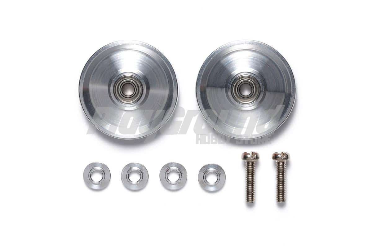 aee327e1c11eed3579417d63a912cbb0-1.jpg TAMIYA 15522 1/32 MINI 4WD HG 17mm ALUMINUM BALL-RACE ROLLERS (RINGLESS) - Image 1