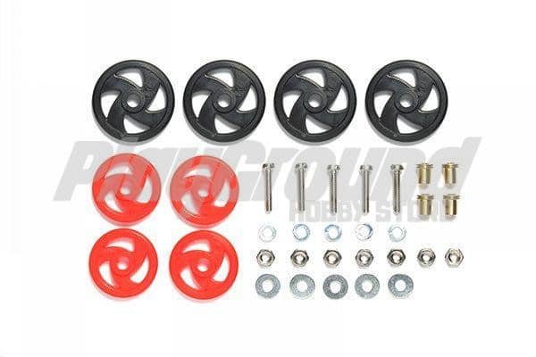 b_95390-1.jpg Tamiya 95390 1/32 Mini 4WD Low Friction Roller Set (Black & Red) - Image 1