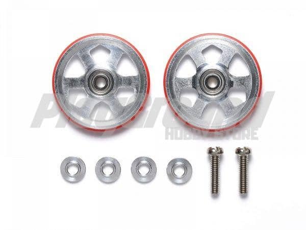 top-10-1-600x450-1-1.jpg Tamiya 95513 19mm Aluminum Ball-Race Rollers (6 Spokes) w/Plastic Rings (Red) - Image 1